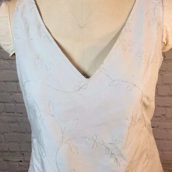 NWT GAP Dress Silver Metallic Embroidery Double V Neck & Back Size 12 - Picture 4 of 6